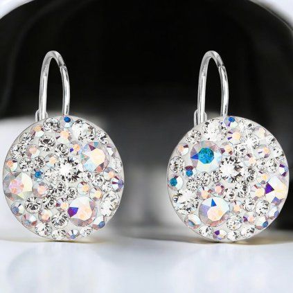 Strieborné náušnice so Swarovski Crystals okrúhle - crystal ab