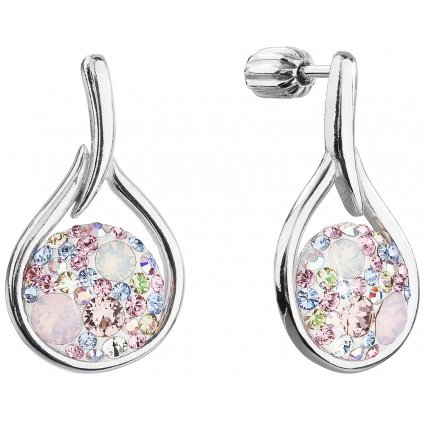 Strieborné dámske náušnice so Swarovski crystals kruh v slze - magic rose