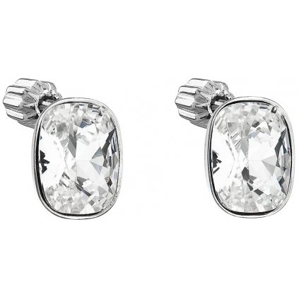 Strieborné dámske náušnice so Swarovski Crystals biely oválny obdĺžnik