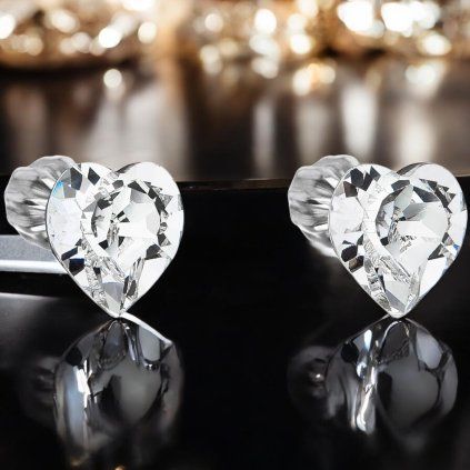 Swarovski Crystals strieborné náušnice srdiečka biele číre