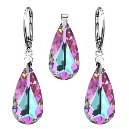 Strieborný set SWAROVSKI ELEMENTS v tvare slzy fialovo modrá farba
