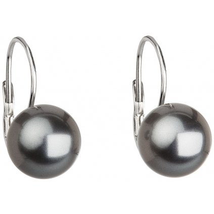 Visiace strieborné dámske náušnice s perlou Swarovski sivé Grey