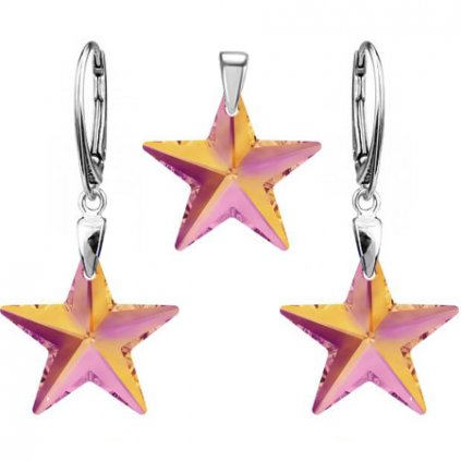 Strieborný set SWAROVSKI ELEMENTS ružovo žltý odlesk