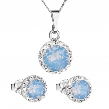 Súprava šperkov okrúhly model so Swarovski crystals - modrý opál, náušnice prívesok a retiazka striebro