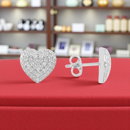 Strieborné náušnice Srdiečka 10 mm vykladané zirkónmi