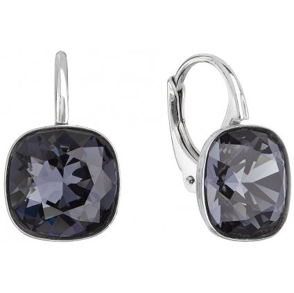 Čierne štvorce strieborné dámske náušnice so Swarovski Crystals Graphite