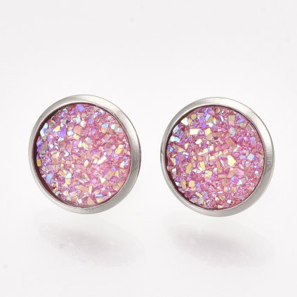 Okrúhle náušnice z chirurgickej ocele Resin ružové 14 mm