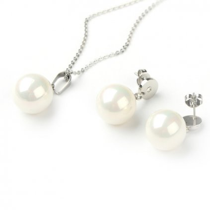 Perličkový set náušnice a prívesok s retiazkou z chirurgickej ocele