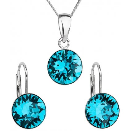 Sada šperkov s krištáľmi Swarovski náušnice, retiazka a prívesok blue zircon okrúhle