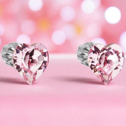 Swarovski Crystals strieborné náušnice srdiečka rose