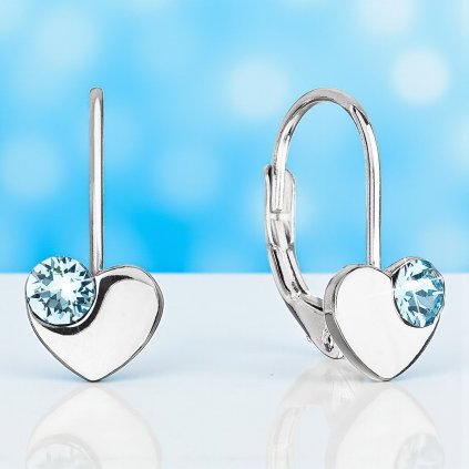 Dievčenské strieborné náušnice v tvare srdca so Swarovski Crystals rose aqua