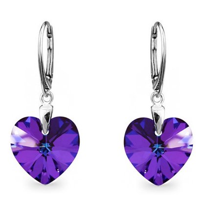 Strieborné dámske náušnice Srdcia Crystal Heliotrope