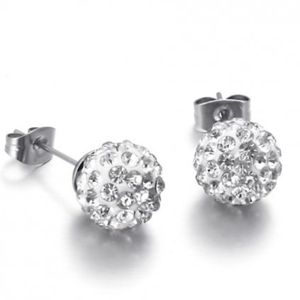 Okrúhle náušnice so Shamballa guličkami 10 mm biele zirkóny chirurgická oceľ