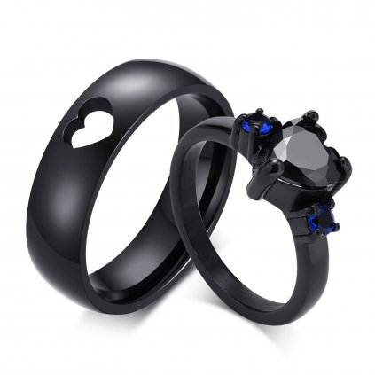 Čierne svadobné prstene z chirurgickej ocele dámsky so zirkónmi