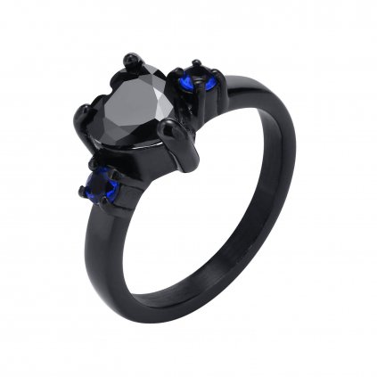 Čierny dámsky prsteň s čiernym zirkónom v tvare srdca z chirurgickej ocele