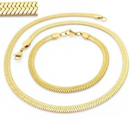 Retiazka a náramok SNAKE zlatej farby z chirurgickej ocele 50 a 18 cm