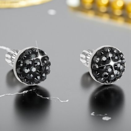 Strieborné guľaté náušnice so Swarovski crystals hematit