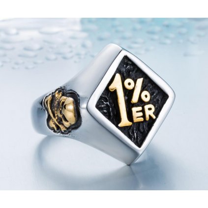 Biker 1%er masívny prsteň z chirurgickej ocele čierno zlaté prevedenie