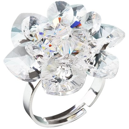 Strieborný prsteň s krištáľmi Swarovski biely kvietok, pre ženy, pre slečny, crystal, číre krištáliky, nastaviteľný prsteň