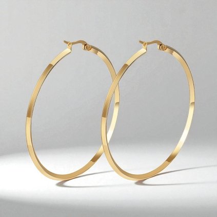 Náušnice hranaté kruhy z chirurgickej ocele zlatej farby 50 mm