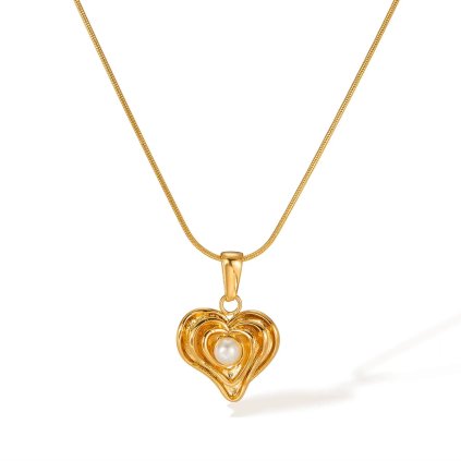 Dámsky náhrdelník zlatej farby srdce s perlou