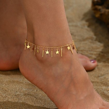 Náramok na členok s hviezdičkami a strapcom – elegantný dámsky doplnok v romantickom štýle