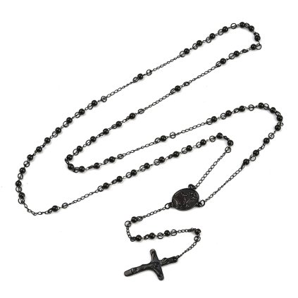 Pánsky ruženec na krk z čiernej chirurgickej ocele – elegantný oceľový náhrdelník