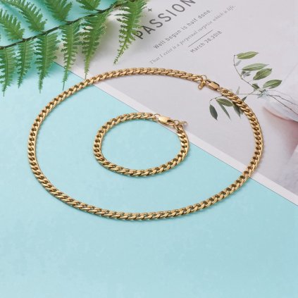 Pánsky set retiazky a náramku zlatej farby z nehrdzavejúcej ocele – kubánsky vzor, PVD povrchová úprava 2