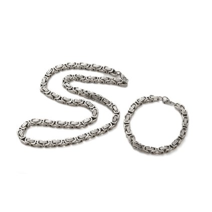 Set retiazky a náramku z nehrdzavejúcej ocele – kráľovský byzantský vzor, oceľová farba