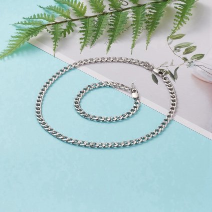 Pánsky set retiazky a náramku z nehrdzavejúcej ocele – kubánsky vzor, oceľová farba