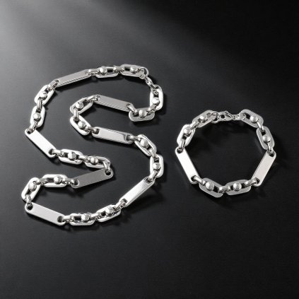 Set retiazky a náramku z nehrdzavejúcej ocele – oválne články, odolný proti korózii, darčekové balenie