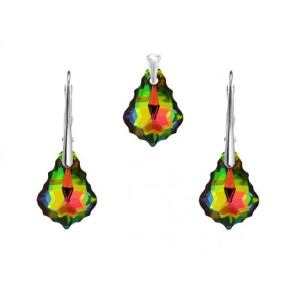 Prívesok a náušnice Barok Made With Crystals zeleno oranžové odlesky