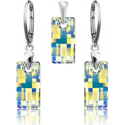 Strieborný set SWAROVSKI ELEMENTS v tvare obdĺžnika s odleskom do žlta