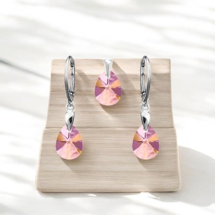 Strieborný strieborný set Crystal Astral Pink náušnice a prívesok pre dievčatá pre ženy