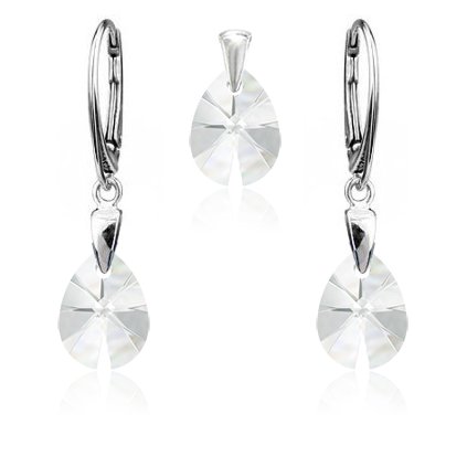 Strieborný set SWAROVSKI ELEMENTS v tvare slzy biela farba