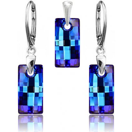 Strieborný set SWAROVSKI ELEMENTS v tvare obdĺžnika modrá farba