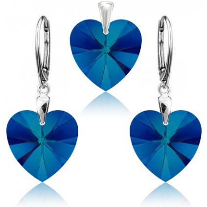 Strieborný set SWAROVSKI ELEMENTS v tvare srdca modrá farba