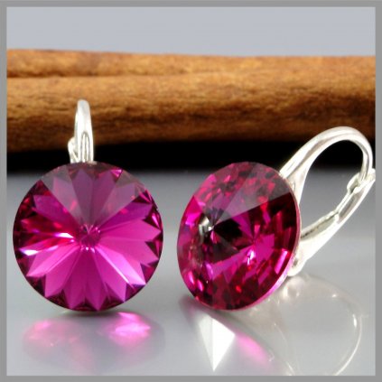Strieborné dámske náušnice Rivoli 12 mm fuchsia crystal