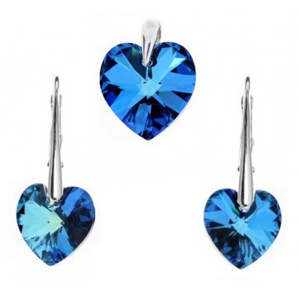 Prívesok a náušnice srdce Swarovski Crystals modrá farba
