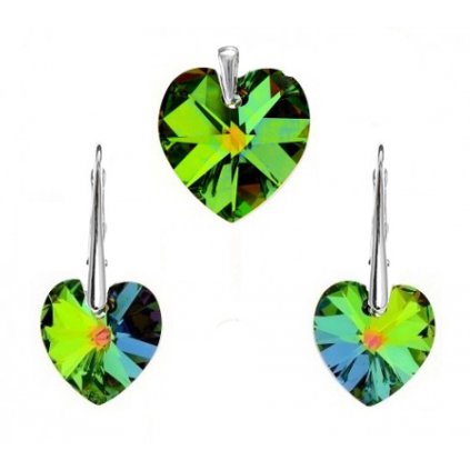 Prívesok a náušnice srdce Swarovski Crystals zelená farba