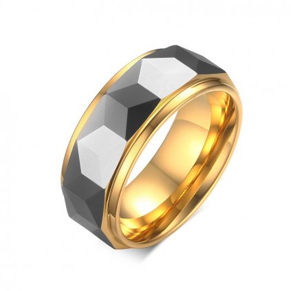 Volfrámový prsteň diamantový vzor strieborno zlaté prevedenie