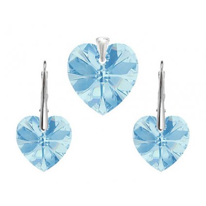 Prívesok a náušnice srdce Made with Swarovski Crystals - svetlo modrá farba