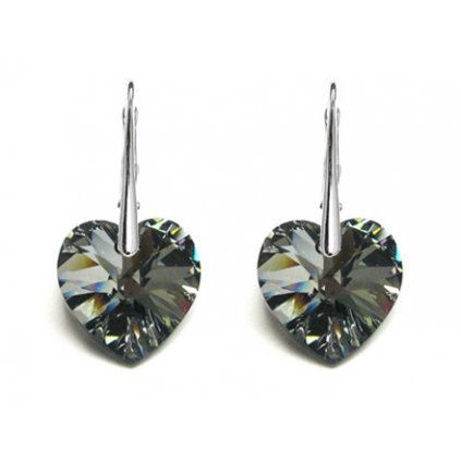 Strieborné náušnice srdcia Crystal Silver Night 14mm