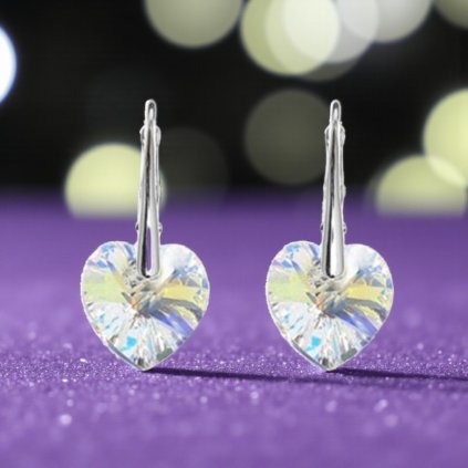Strieborné náušnice srdce 14mm Crystal Aurore Boreale