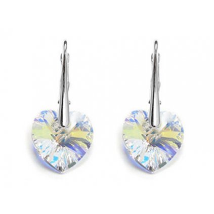 Strieborné náušnice srdce 14mm Crystal Aurore Boreale