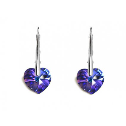 Strieborné náušnice so srdiečkom Crystal 10mm, pre dievčatá, pre ženy, fialové srdce