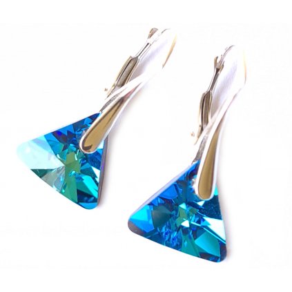 Náušnice s trojuholníkom Swarovski Crystals Bermuda Blue 6628