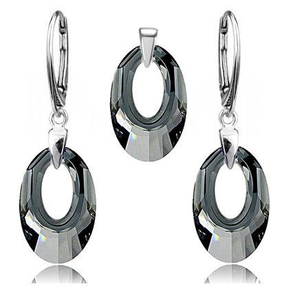 Strieborný set náušnice a prívesok Crystal Silver Night 20 mm