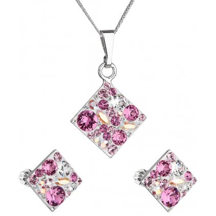 Súprava šperkov so Swarovski Crystals - kosoštvorec ružový
