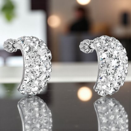 Strieborné dámske náušnice hrubšie polkruhy so Swarovski Crystals